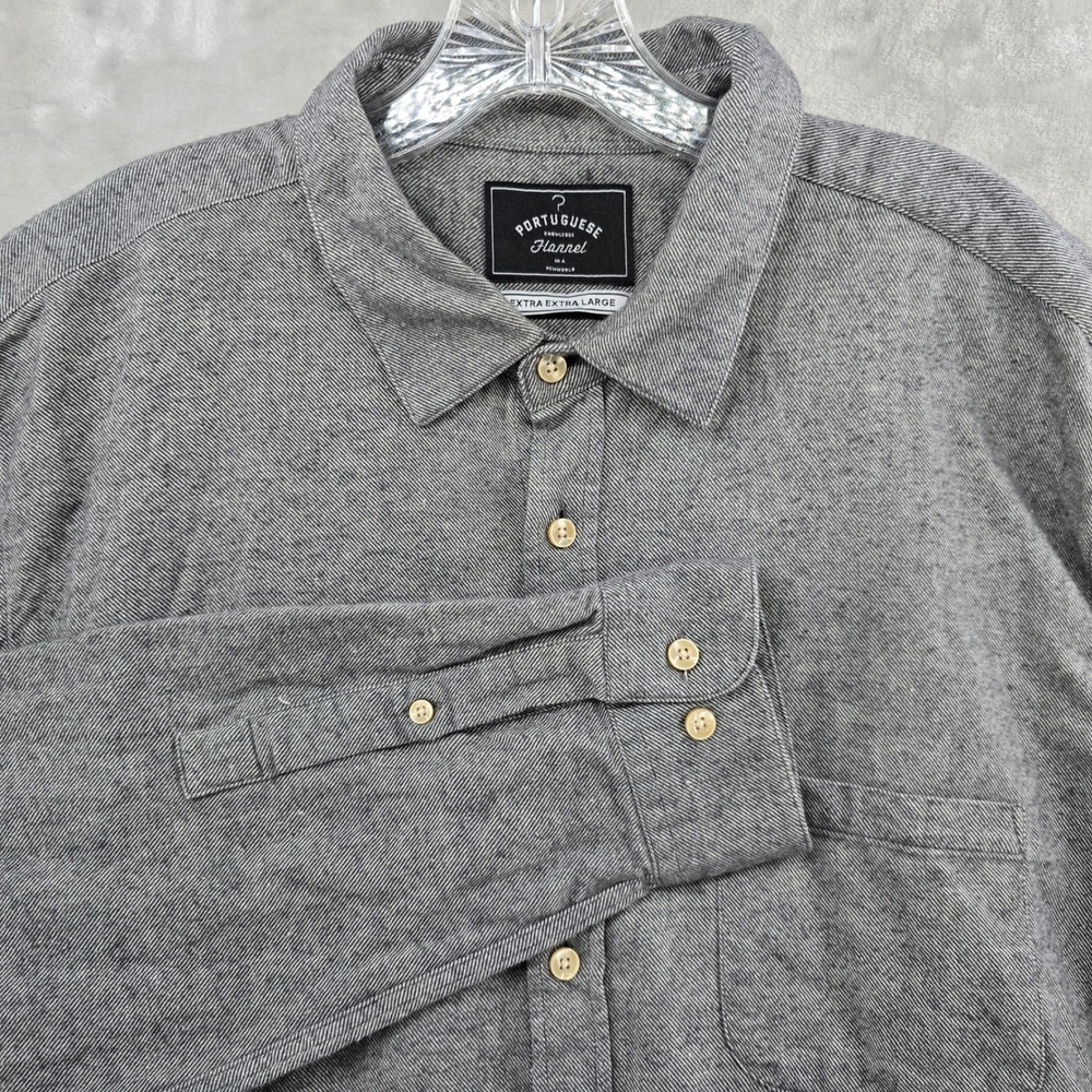 Portuguese Flannel Shirt Mens XXL Gray Long Sleeve Button Down Cotton Twill